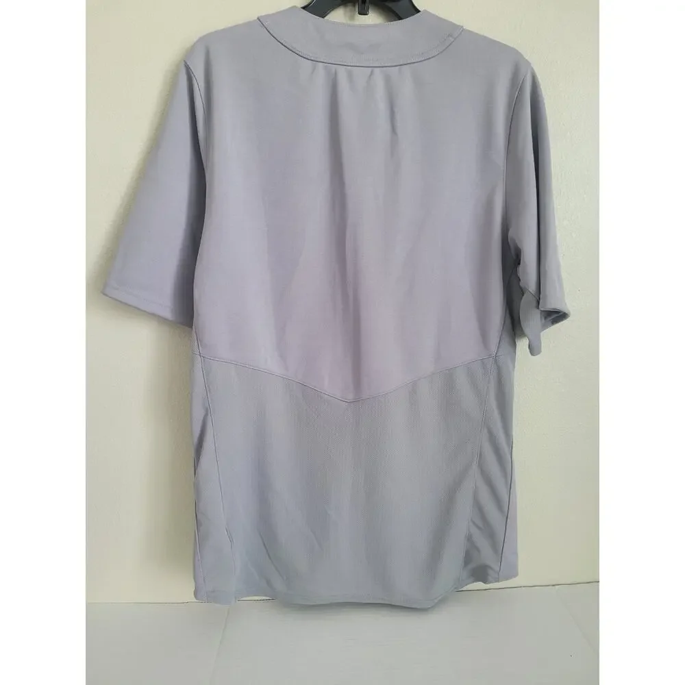Adidas Baseball Men's Shirt Gray Size L Short Sleeve‎ Button Up Logo Polyester